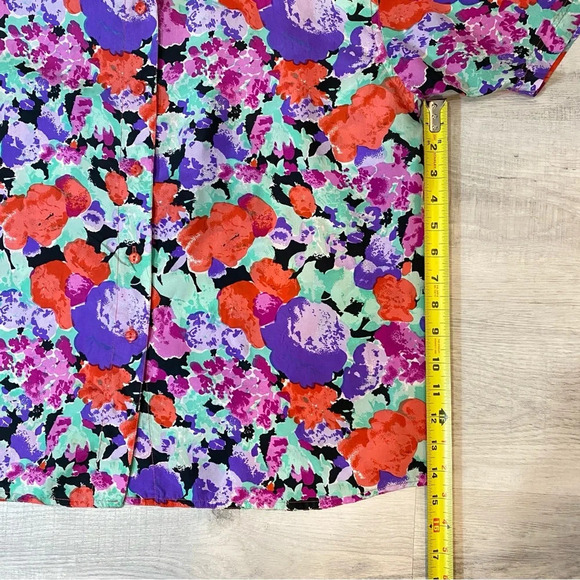 Vintage 1980s HER 100% Silk Short Sleeve Floral Blouse Size L - Picture 7 of 17